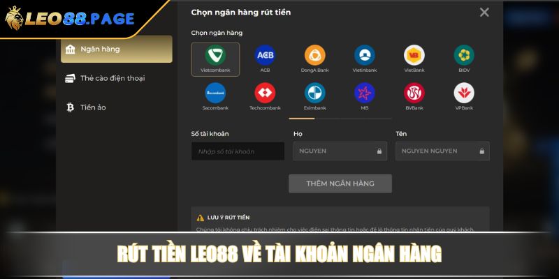 Rút tiền LEO88 về tài khoản ngân hàng